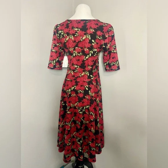 LuLaRoe Nicole Dress Black with Red Florals A-Line - Picture 5 of 7